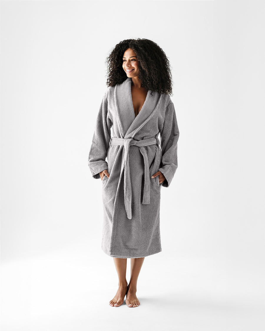 Ribbed Bath Robe Pearl Gray