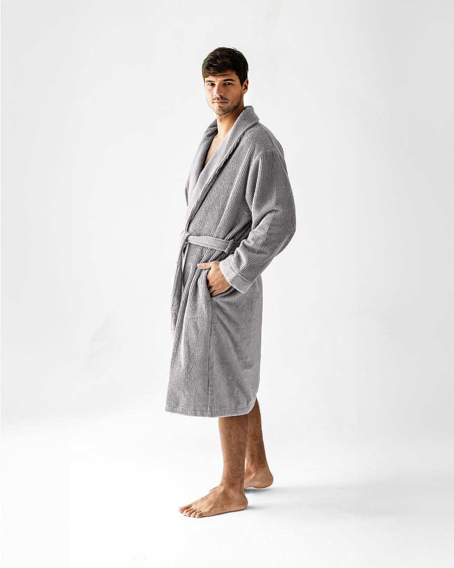 Ribbed Bath Robe Pearl Gray