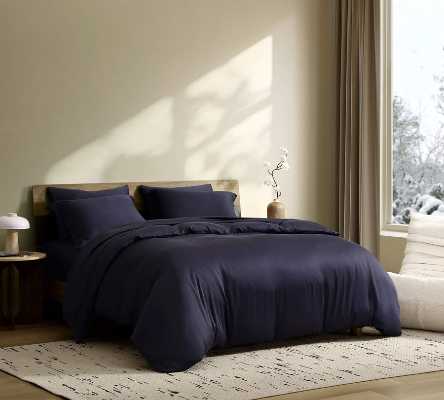 Sunday-Citizen_Silky-Lyocell Fitted Sheet Sheet Set Pillowcase Duvet Bundle Baritone Blue