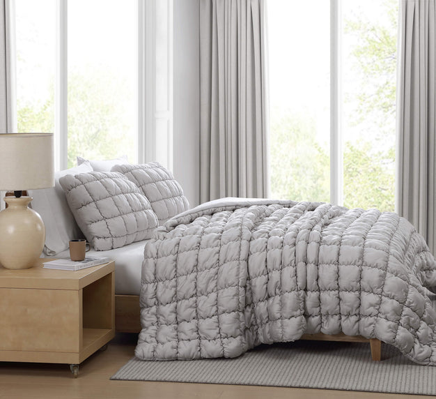 Silky Lyocell Puff Comforter Bundle Pearl Gray