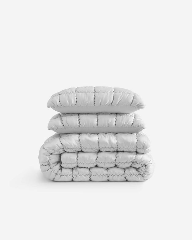 Silky Lyocell Puff Comforter Bundle Pearl Gray