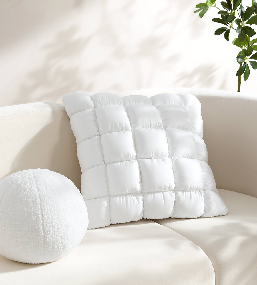 Silky Lyocell Puff Throw Pillow White