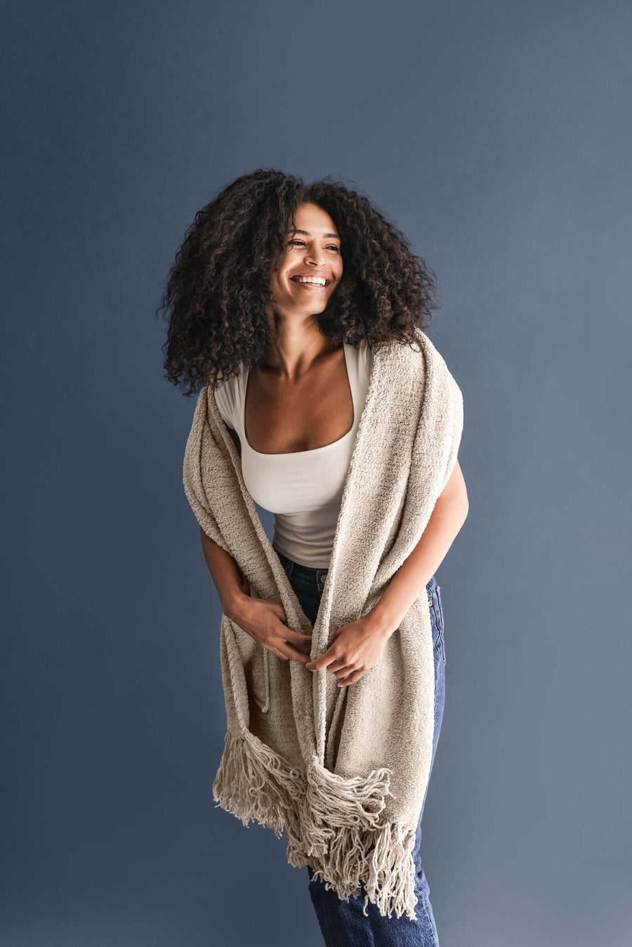 Snug Fringed Wrap Taupe