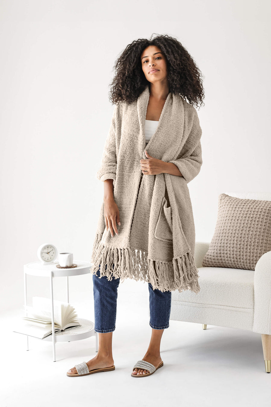 Snug Fringed Wrap Taupe