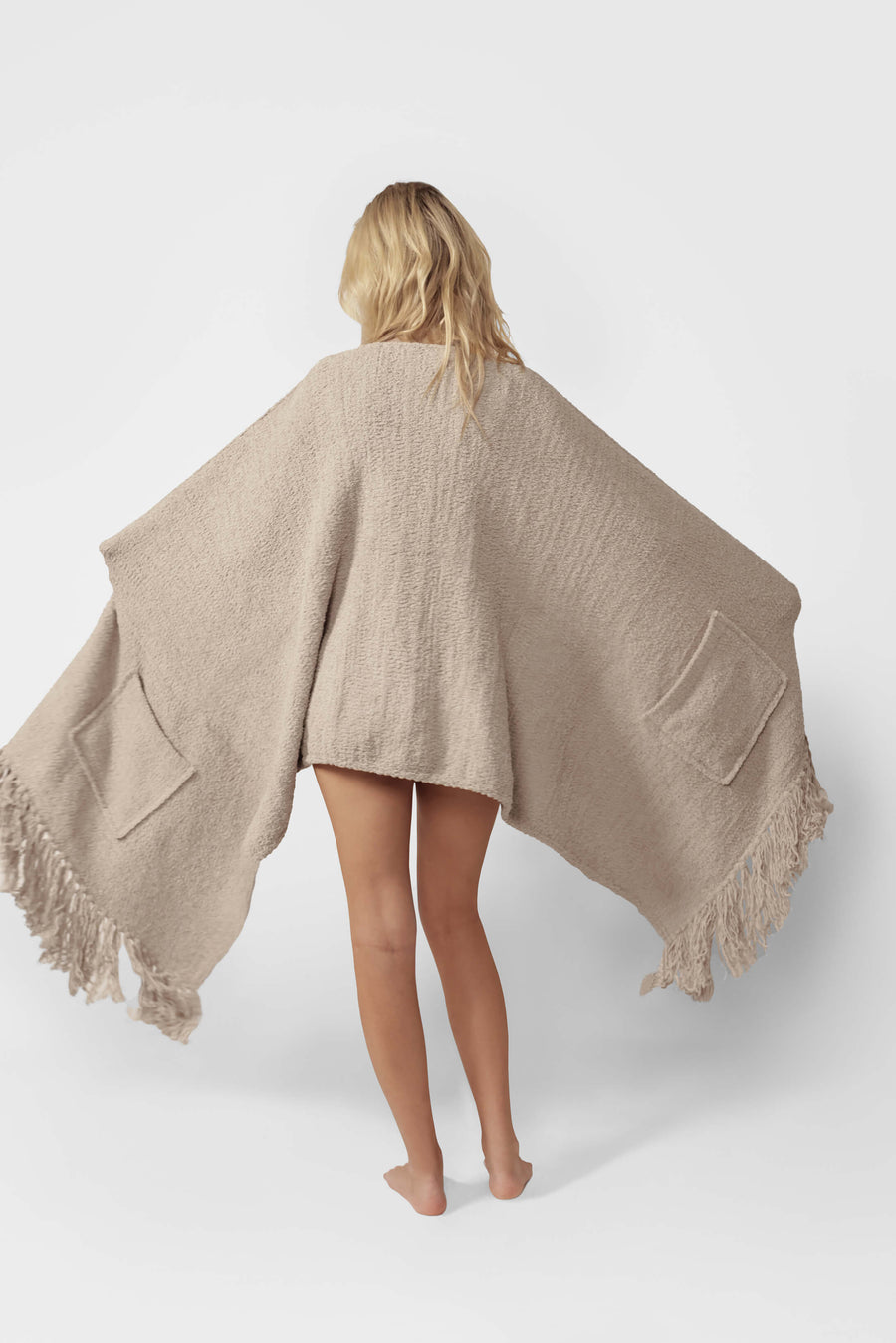 Snug Fringed Wrap Taupe