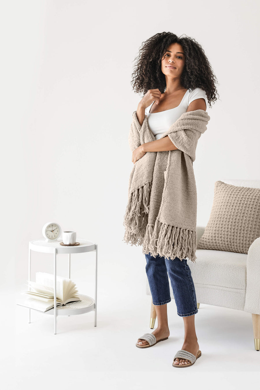 Snug Fringed Wrap Taupe