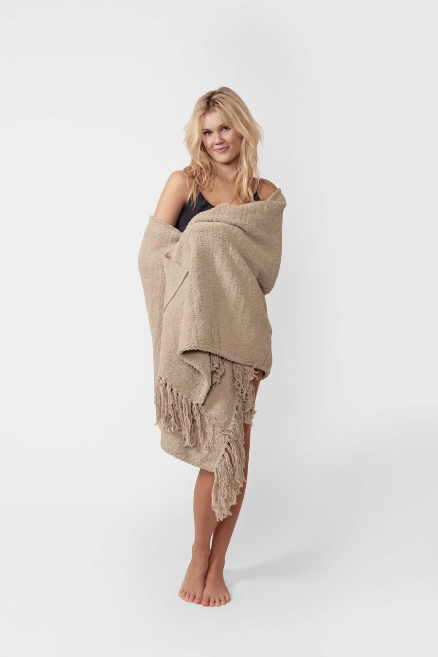 Snug Fringed Wrap Taupe