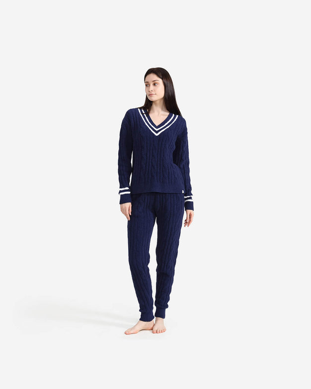 Sunday Citizen Snug Lite Braided V-Neck_ Marine Blue