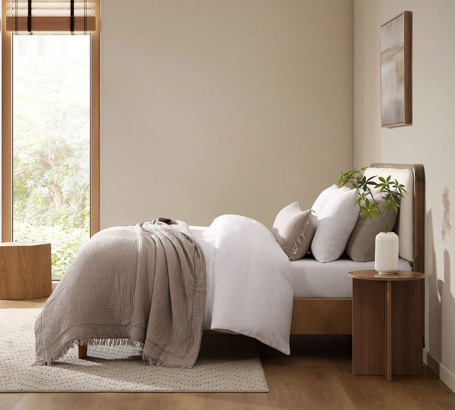 Snug Muslin Bed Blanket Pillow Taupe