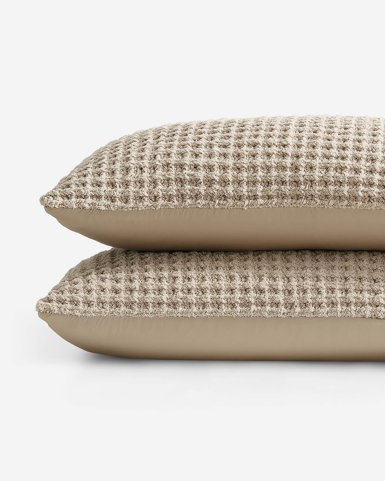 Sunday Citizen Snug Waffle Bamboo Sham Set in Taupe close-up of soft fabric texture