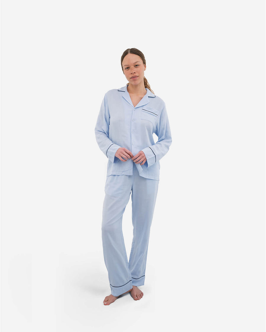 Image of Woven Cotton Long Pajama Set