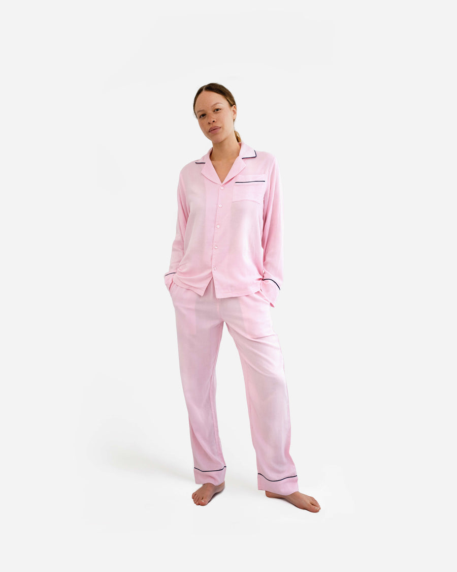 Image of Woven Cotton Long Pajama Set