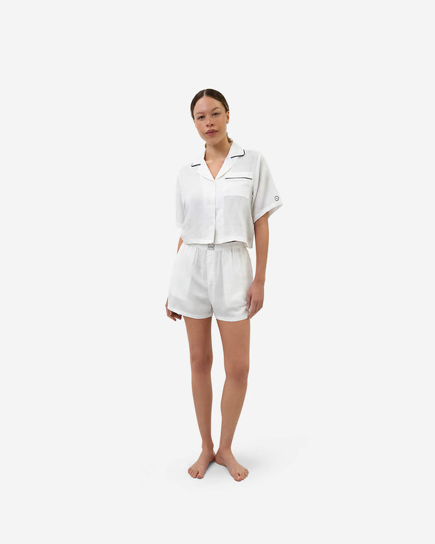 Woven Cotton Short PJ Set White