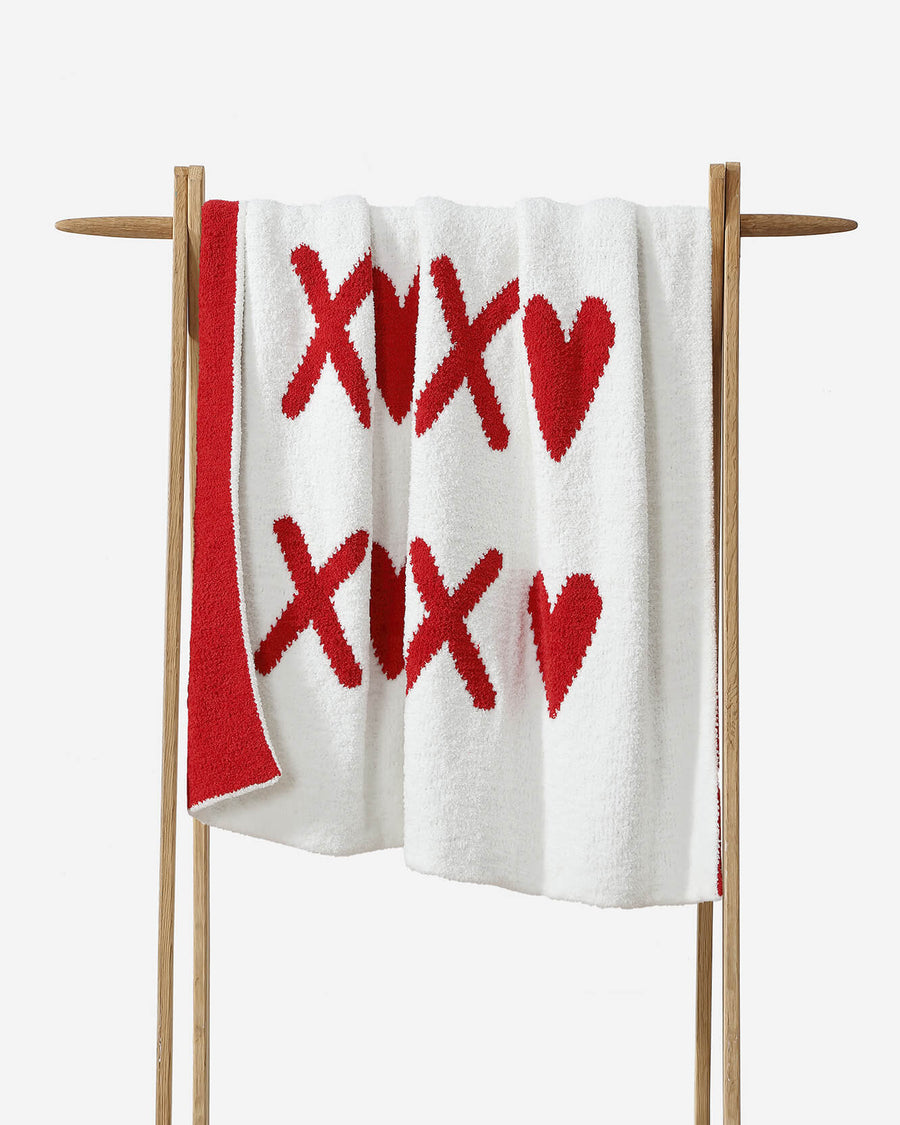 XO Snug Lap Throw Off White - Red