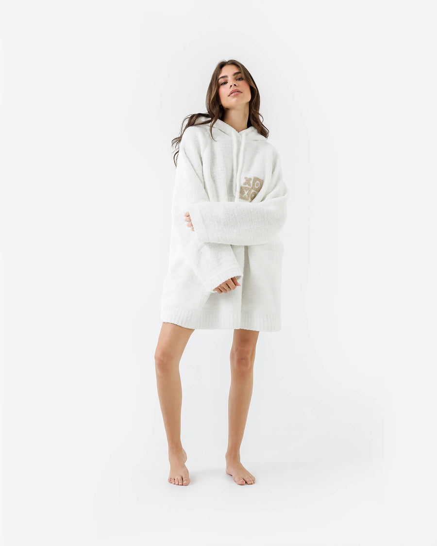 XO Checkerboard Snug Blanket Hoodie Off White - Sahara Tan