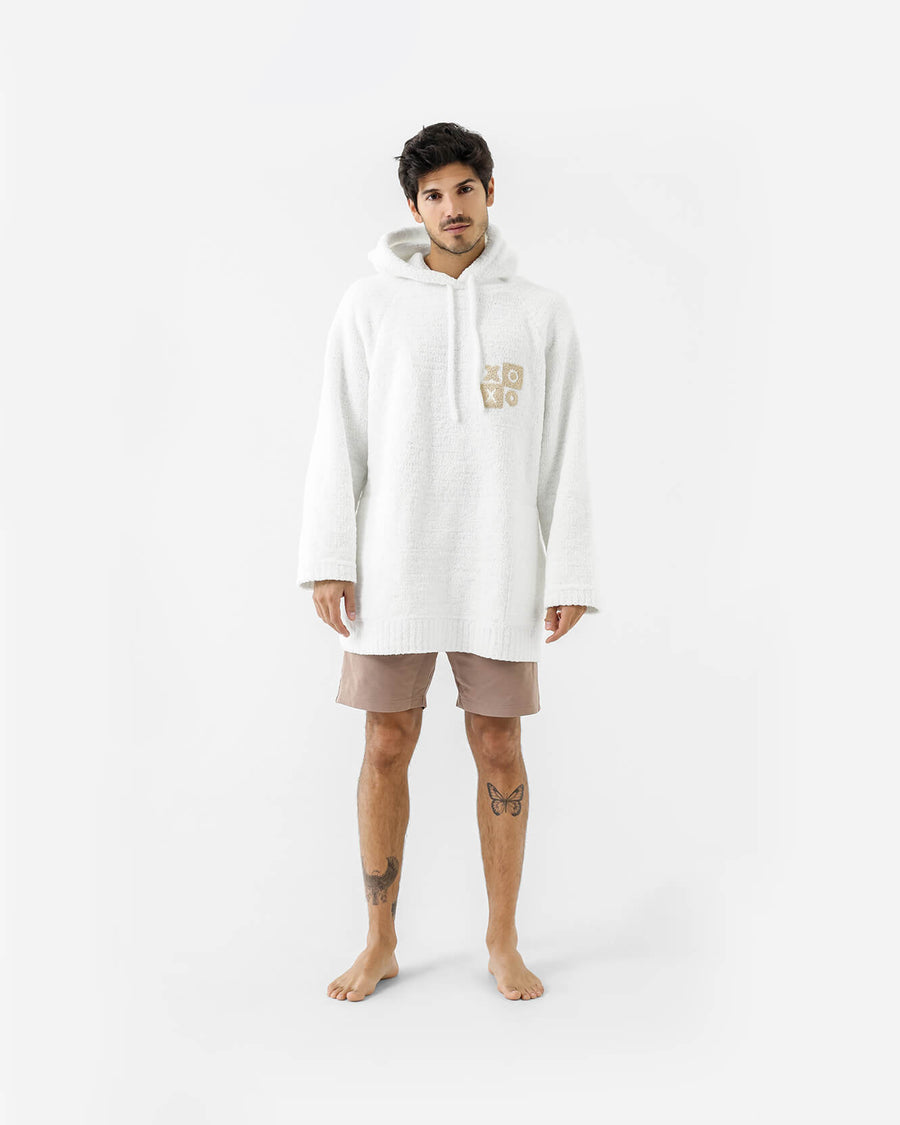 XO Checkerboard Snug Blanket Hoodie Off White - Sahara Tan