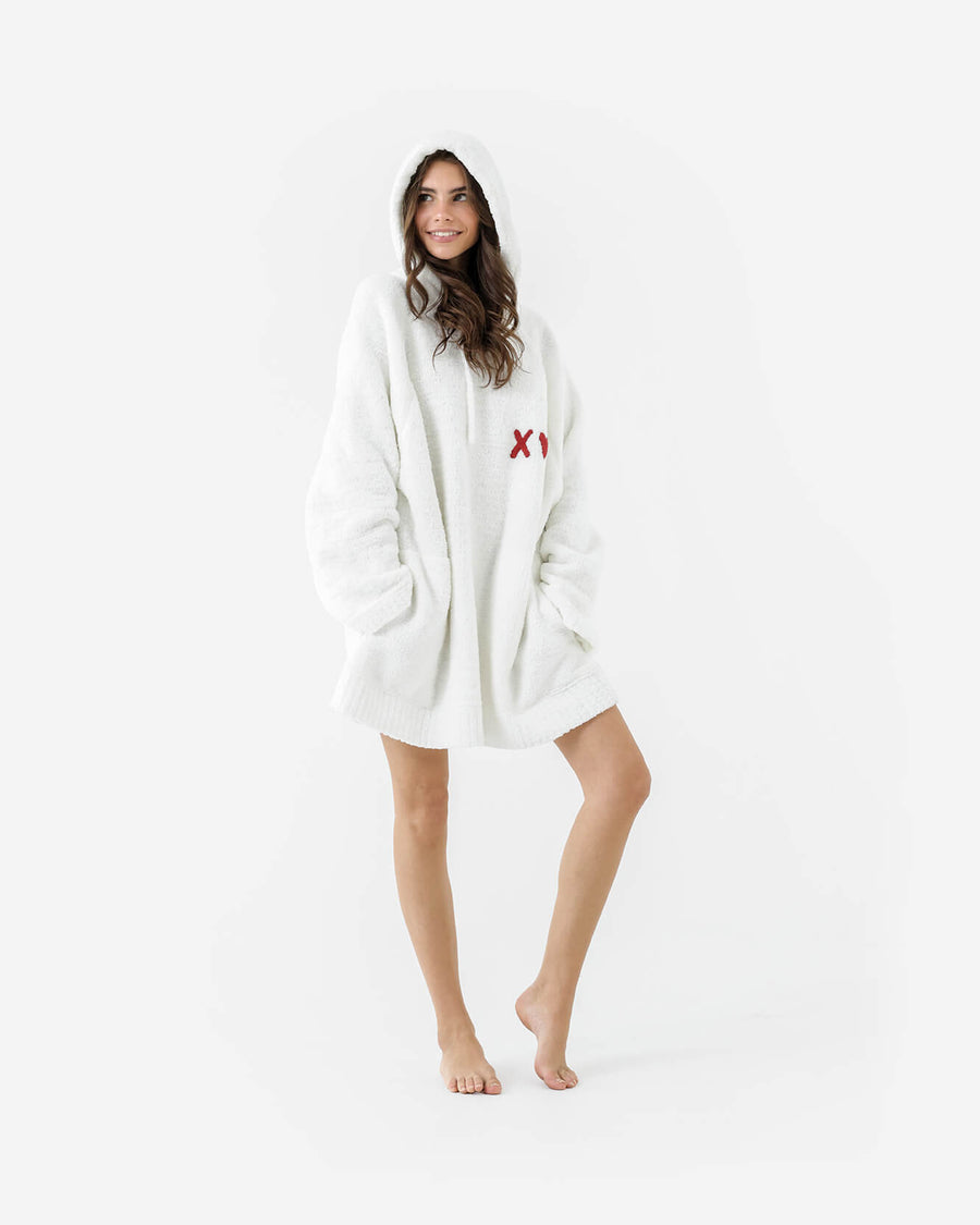 XO Snug Blanket Hoodie Off White - Red