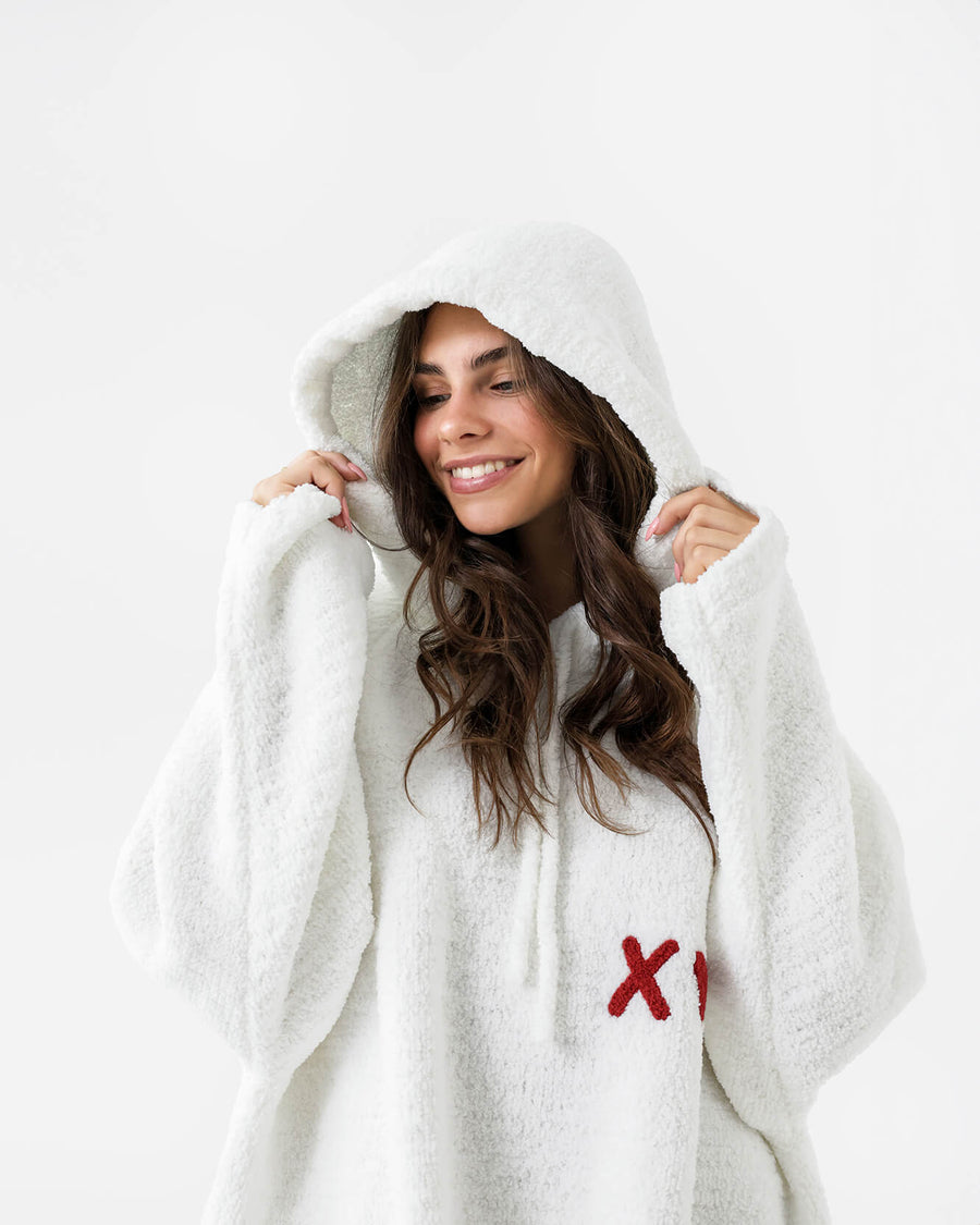 XO Snug Blanket Hoodie Off White - Red