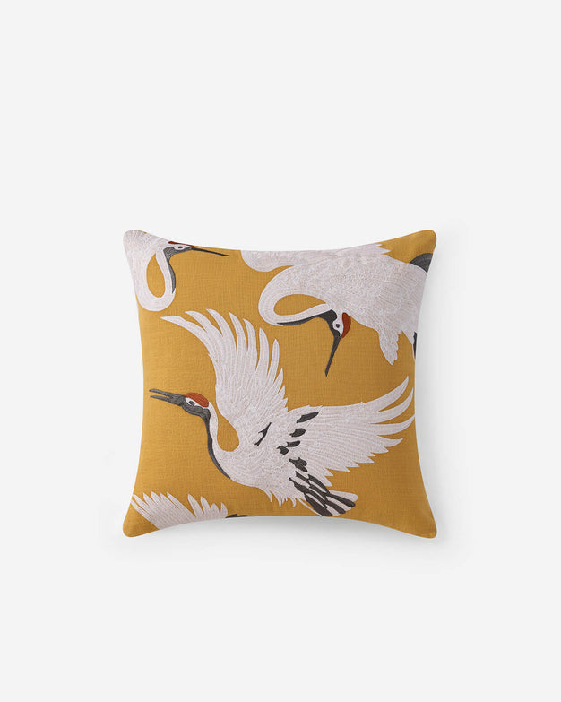 Sunday Citizen Crane Embroidered Throw Pillow Gold