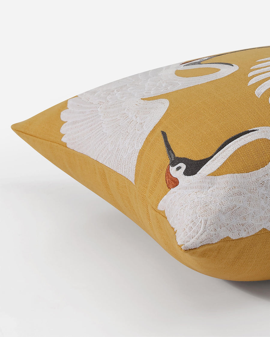Sunday Citizen Crane Embroidered Throw Pillow Gold