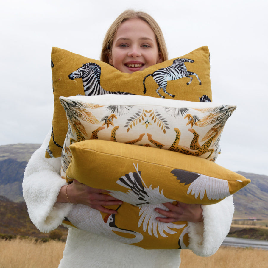 Sunday Citizen Crane Embroidered Throw Pillow Gold