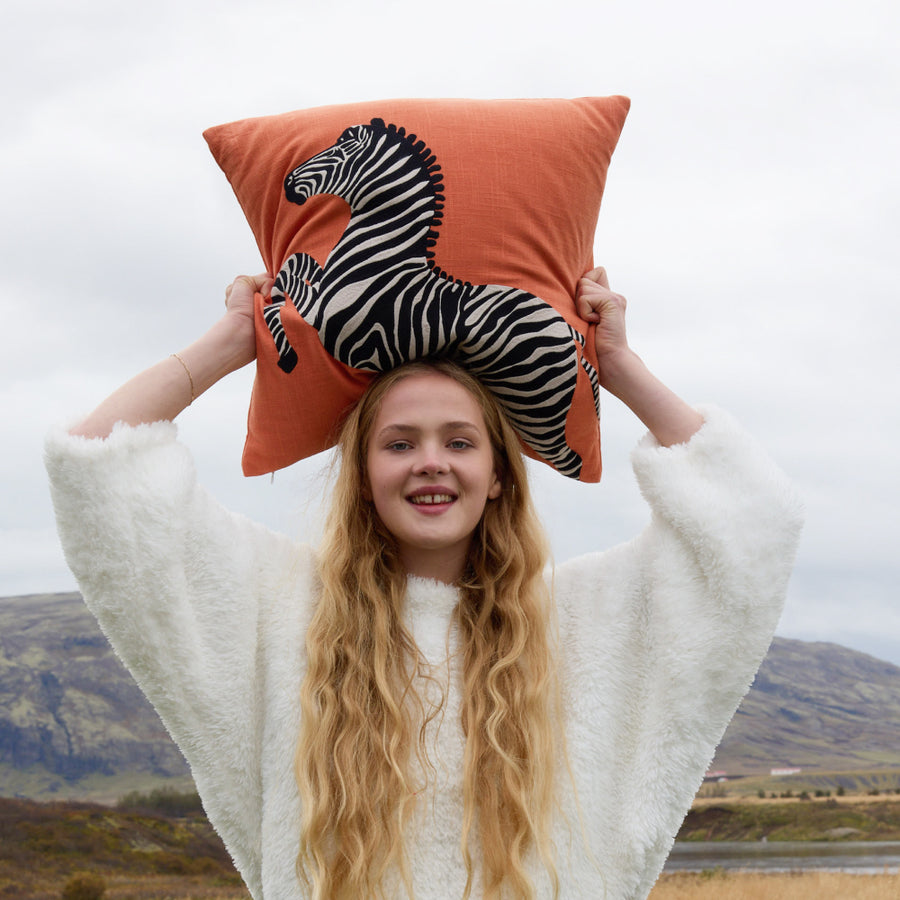 Zebra Embroidered Throw Pillow Koi