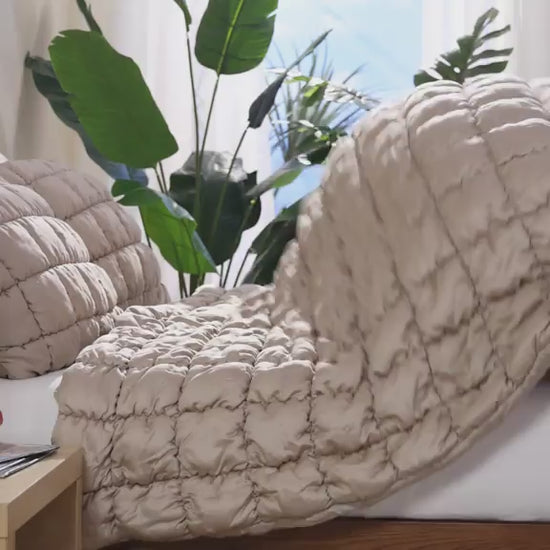 Silky Lyocell Puff Comforter Sandstone Slate Grey  Baritone Blue Clear White  Pearl Gray 