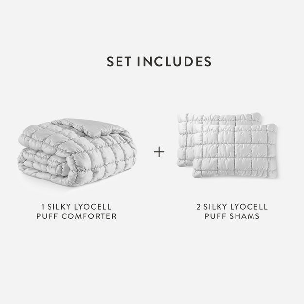Silky Lyocell Puff Comforter Bundle Pearl Gray