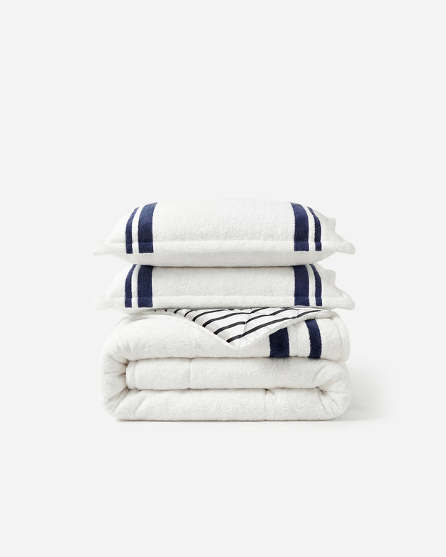 Sunday Citizen Amarena Snug Striped Comforter in Midnight - Off White