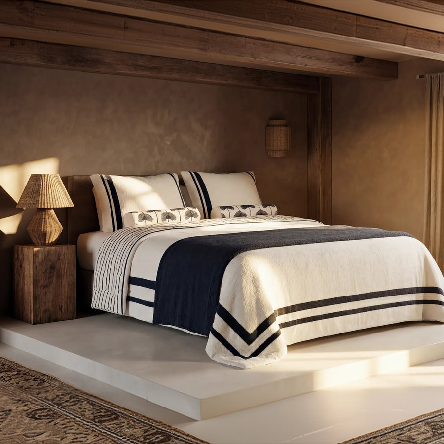 Sunday Citizen Amarena Snug Striped Comforter in Midnight - Off White