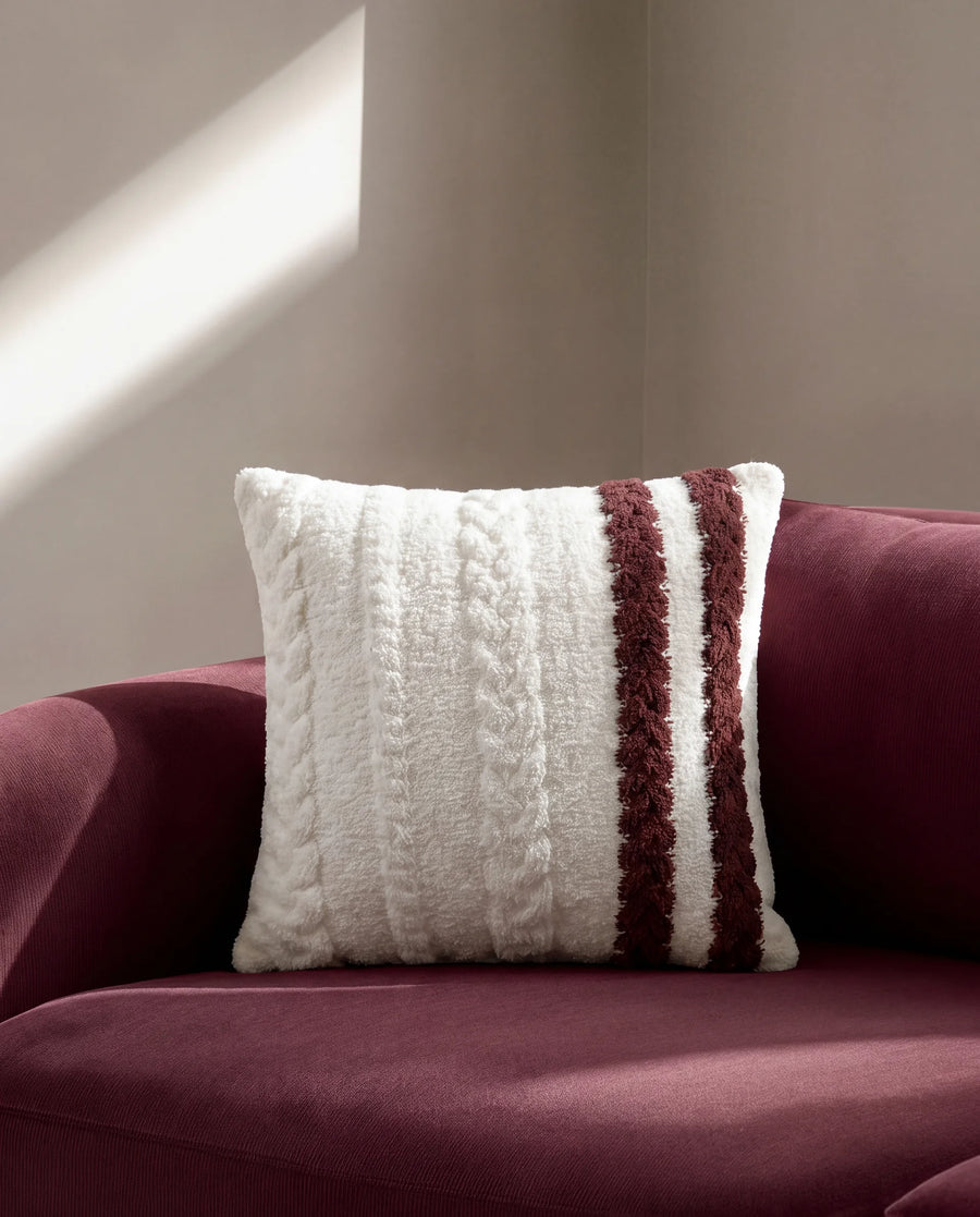 Snug Braided Two-Stripes Throw Pillow White - Fig