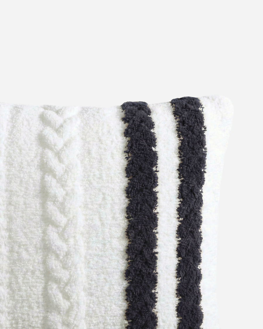 Sunday Citizen Braided Snug two tones Lite Throw Pillow in White - Midnight close-up of soft fabric texture