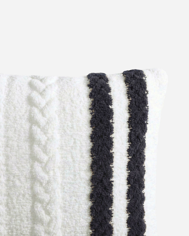 Sunday Citizen Braided Snug two tones Lite Throw Pillow in White - Midnight close-up of soft fabric texture