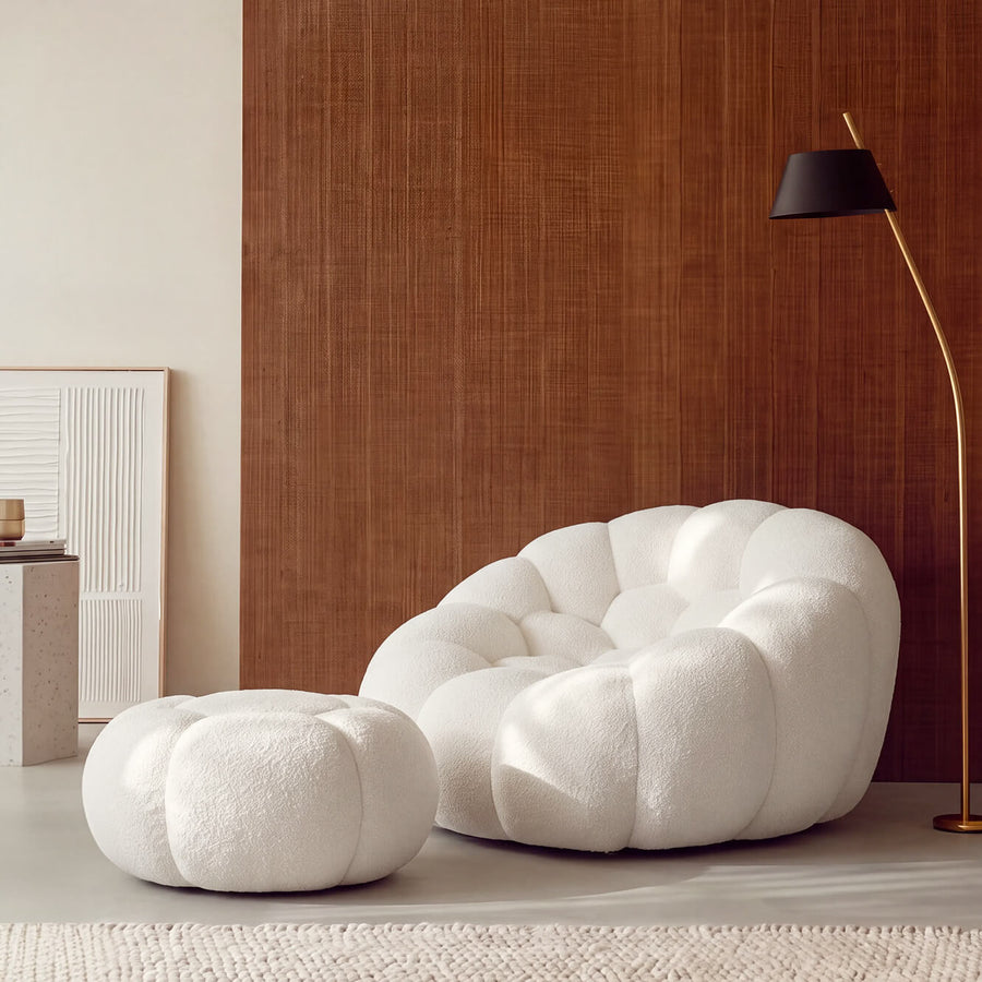 Ciel Chair Ottoman Set White