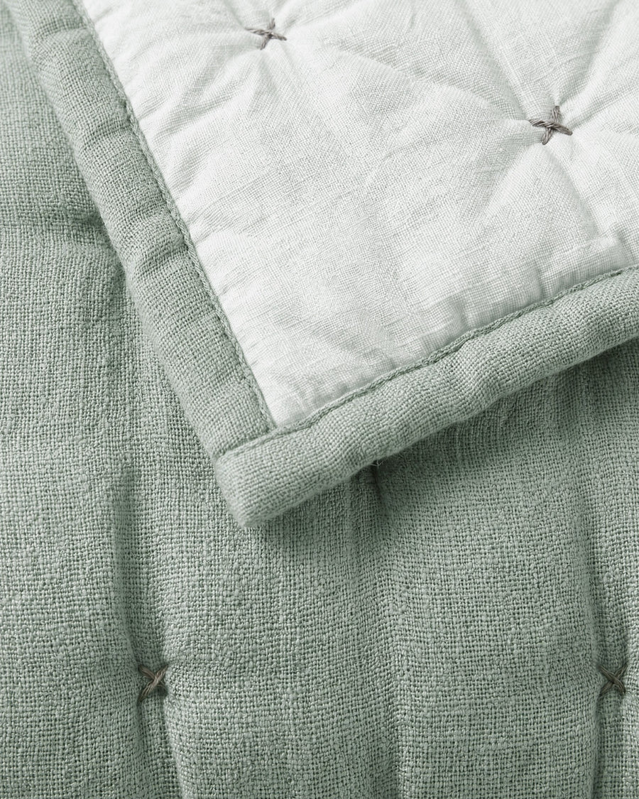 Cotton Mist Stitched Quilt Misty Blue - Off White