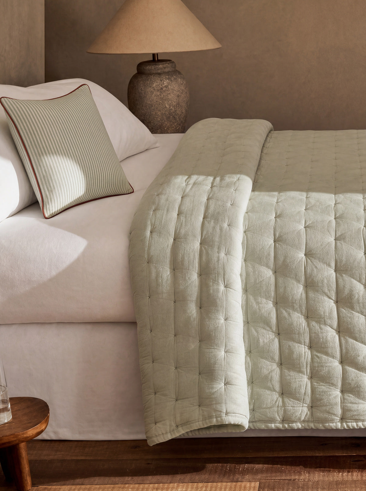 Cotton Mist Stitched Quilt Misty Blue - Off White