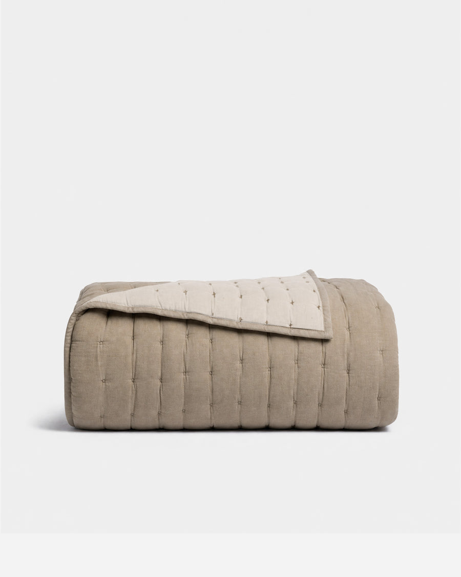 Cotton Mist Stitched Quilt Taupe - Off White