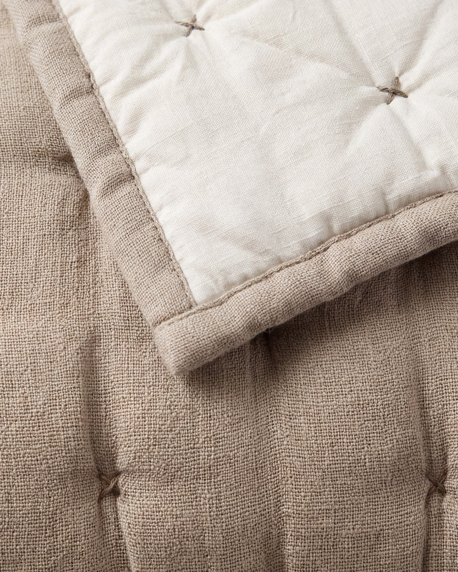 Cotton Mist Stitched Quilt Taupe - Off White