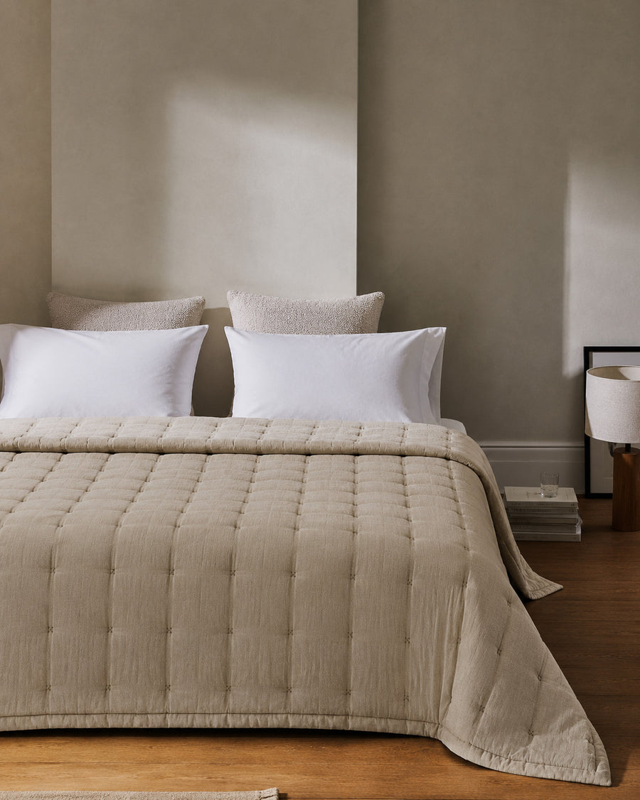 Cotton Mist Stitched Quilt Taupe - Off White