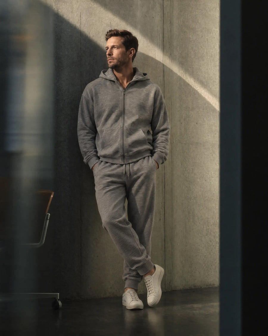 Cloud Jersey Unisex Zip-Up Hoodie Grey Marl