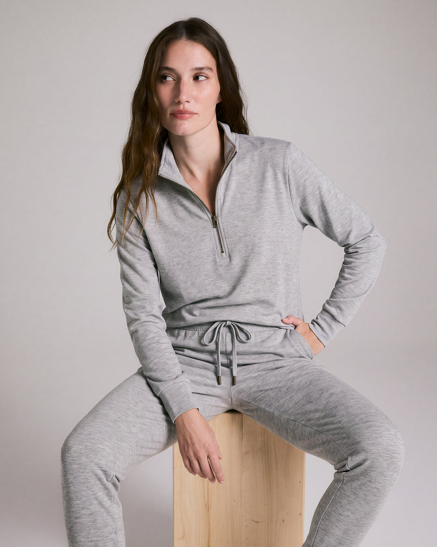 Cloud Jersey Unisex Quarter Zip Sweatshirt Grey Marl