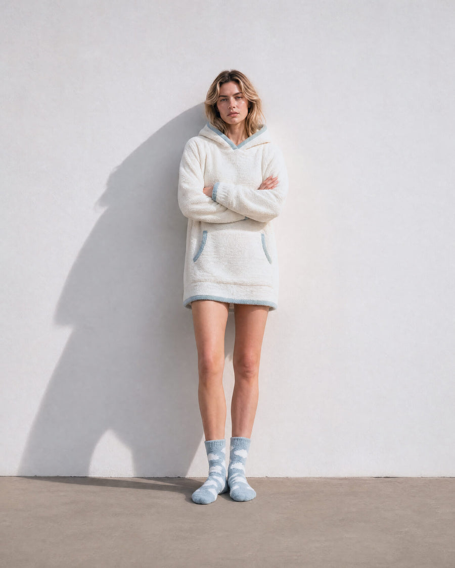 Snug Clouds Socks Misty Blue - Off White