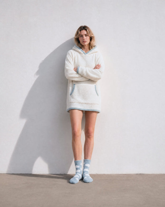 Snug Clouds Socks Misty Blue - Off White