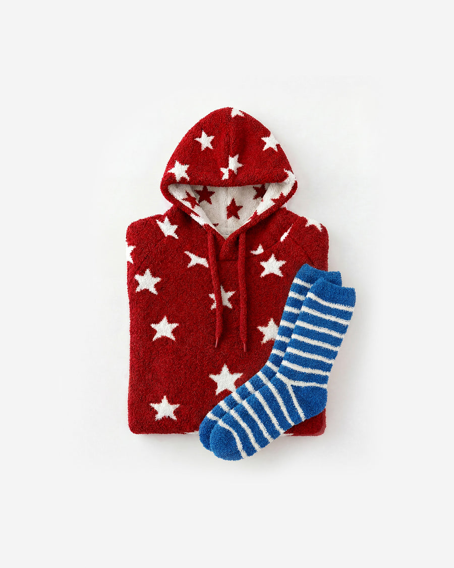 Sunday Citizen Coastal Americana Hoodie + Socks Bundle in Red - Blue - Off White