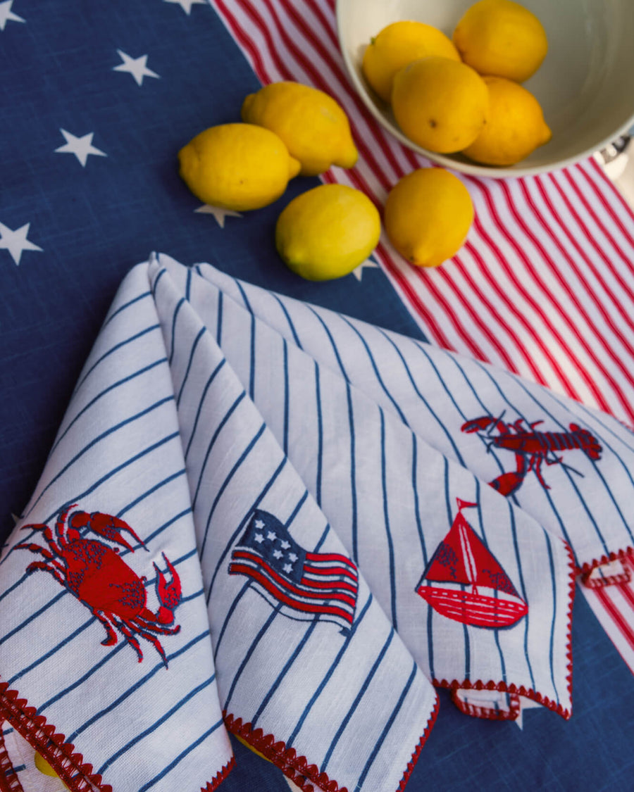 Sunday Citizen Coastal Americana Napkin Set in Blue - White