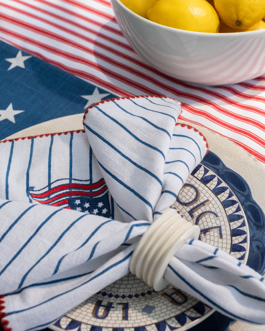Sunday Citizen Coastal Americana Napkin Set in Blue - White