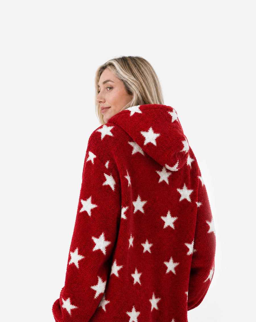 Sunday Citizen Coastal Americana Snug Blanket Hoodie in Red - Off White 