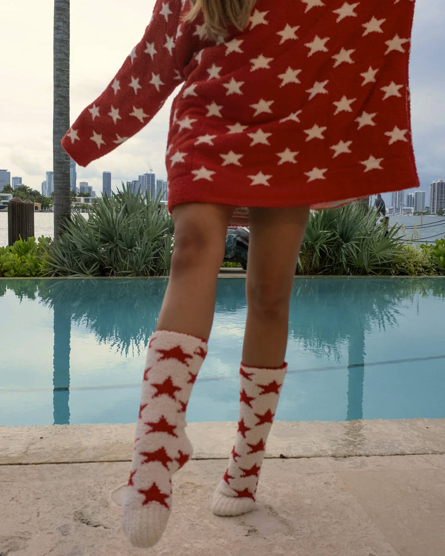 Sunday Citizen Coastal Americana Snug Socks in Red - Off White