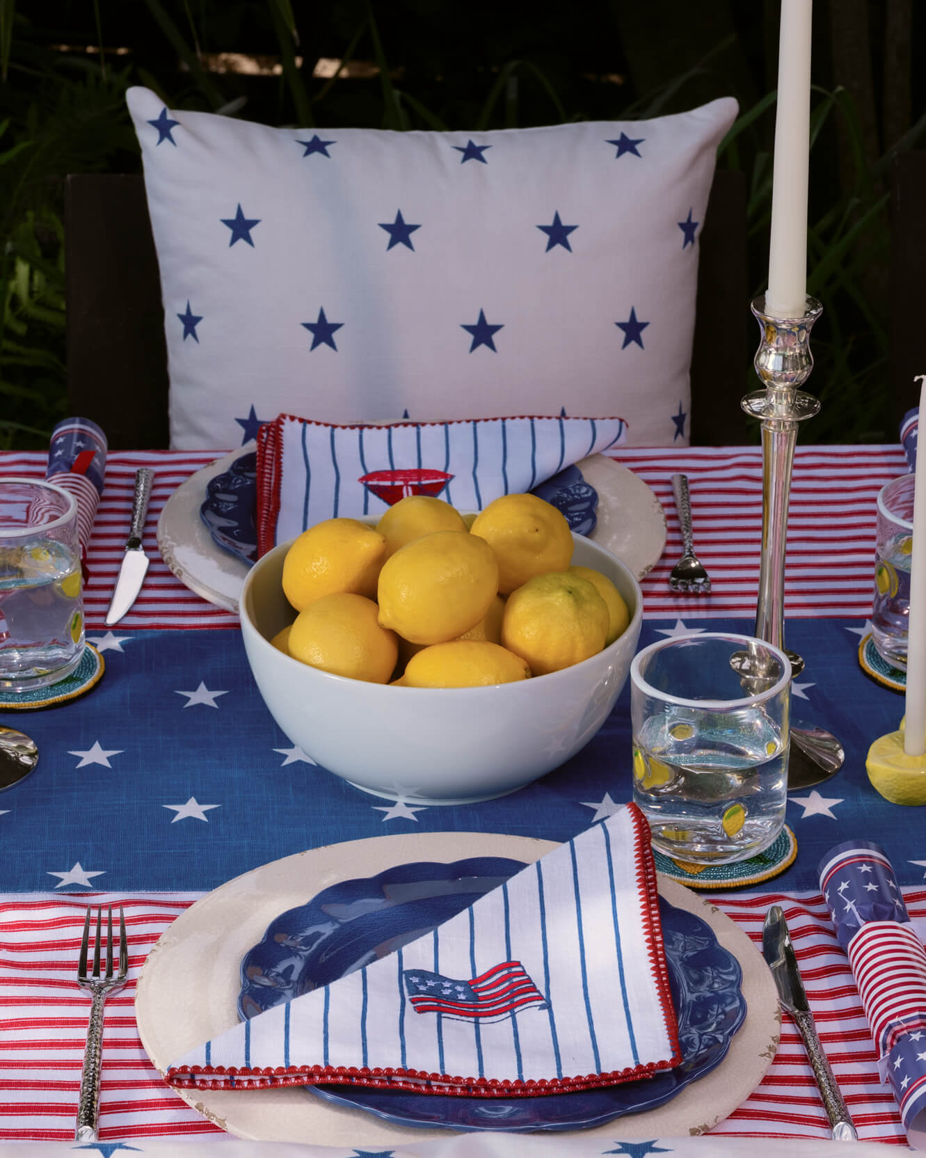 Sunday Citizen Coastal Americana Star Throw Pillow in Blue - Off White