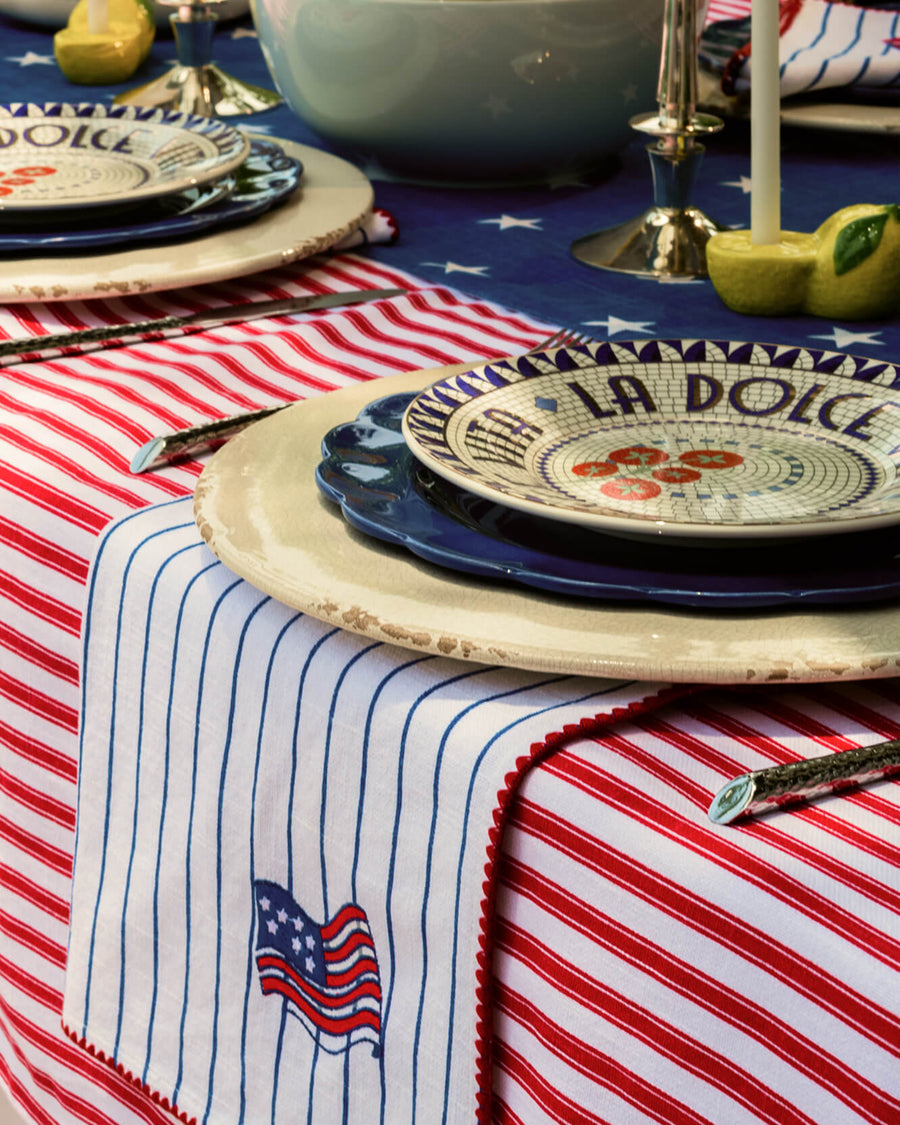 Sunday Citizen Coastal Americana Tablecloth in Red - Off White